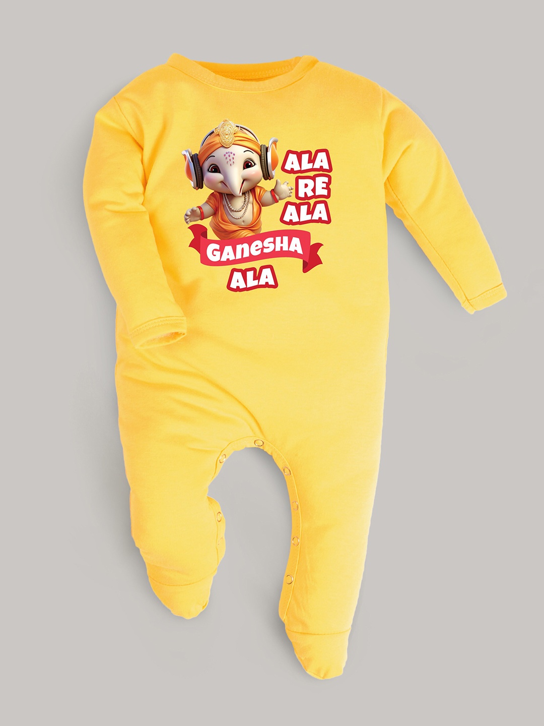 

FFLIRTYGO Infants Ganesh Chaturthi Printed Sleepsuit, Yellow