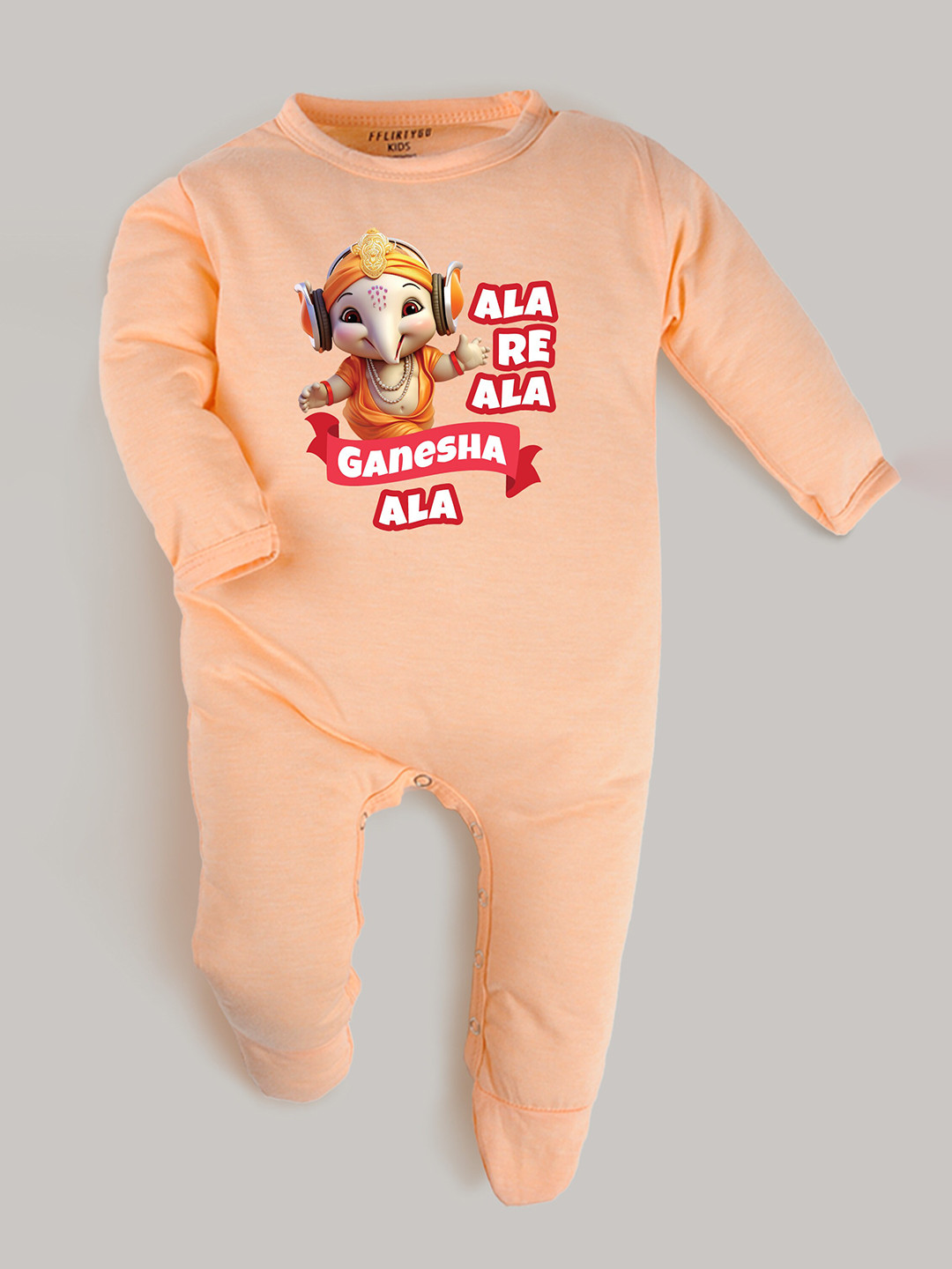 

FFLIRTYGO Infants Ganesh Chaturthi Special Pure Cotton Sleepsuits, Peach
