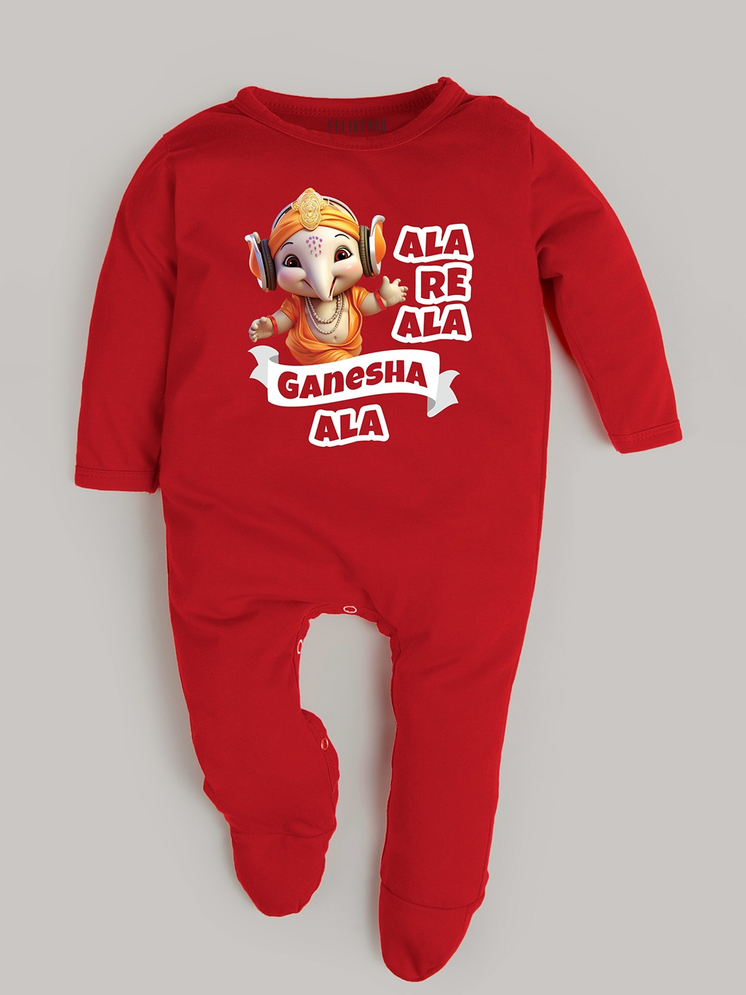 

FFLIRTYGO Infants Ganesh Chaturthi Special Pure Cotton Sleepsuits, Red