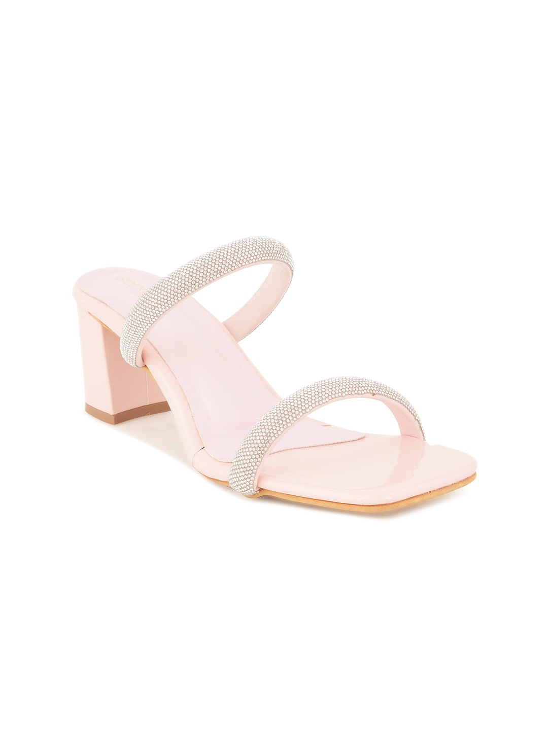

SCENTRA Embellished Two Strap Block Heels, Pink
