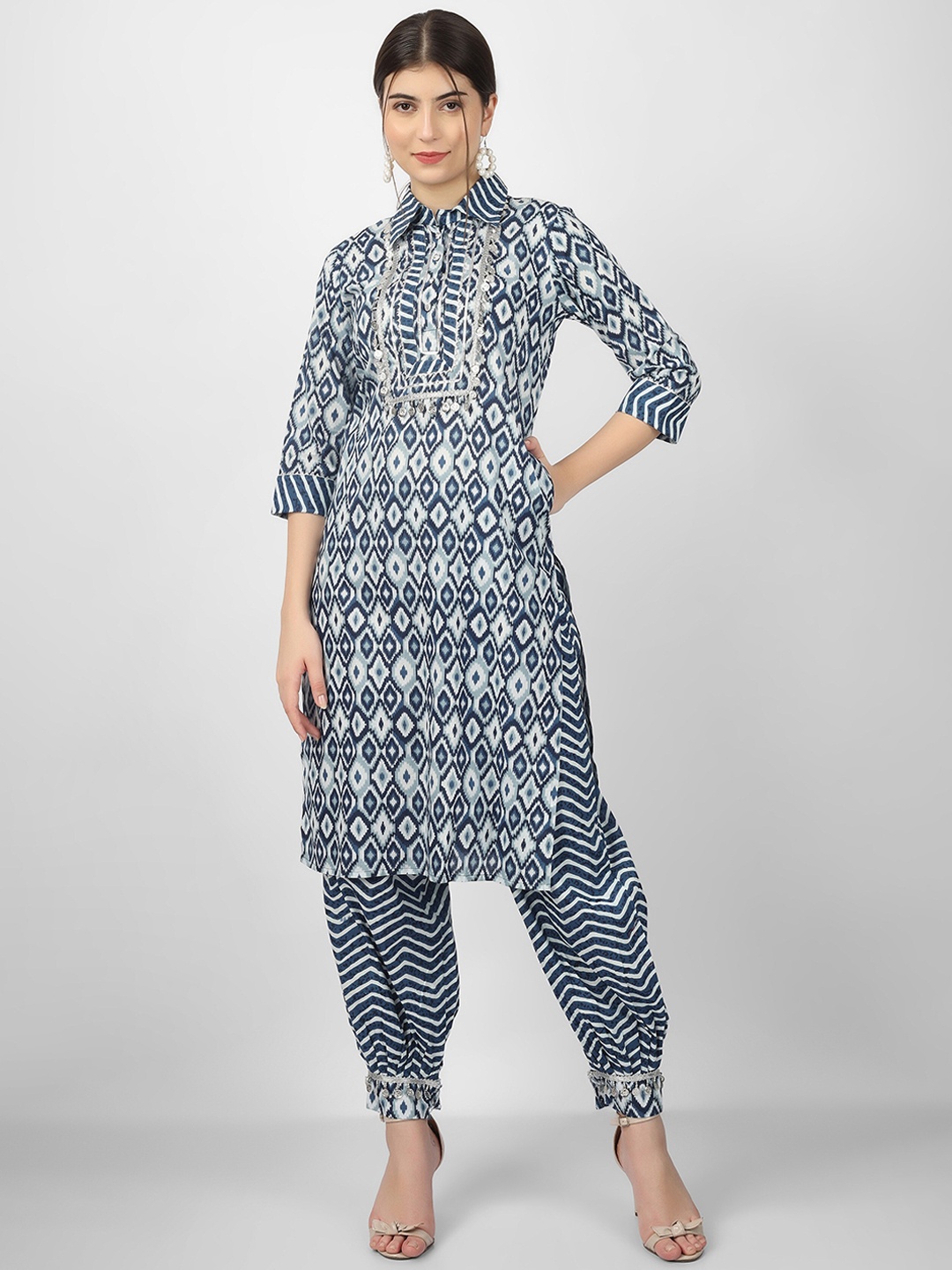 

CELEBRAVO Ethnic Motifs Printed Pure Cotton Kurta With Salwar, Blue
