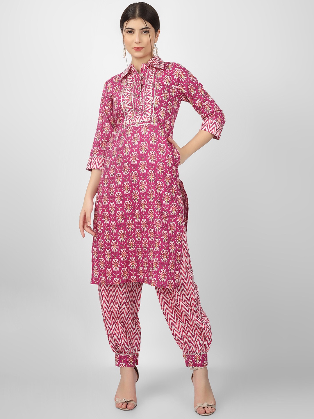 

CELEBRAVO Ethnic Motifs Printed Pure Cotton Kurta With Salwar, Pink