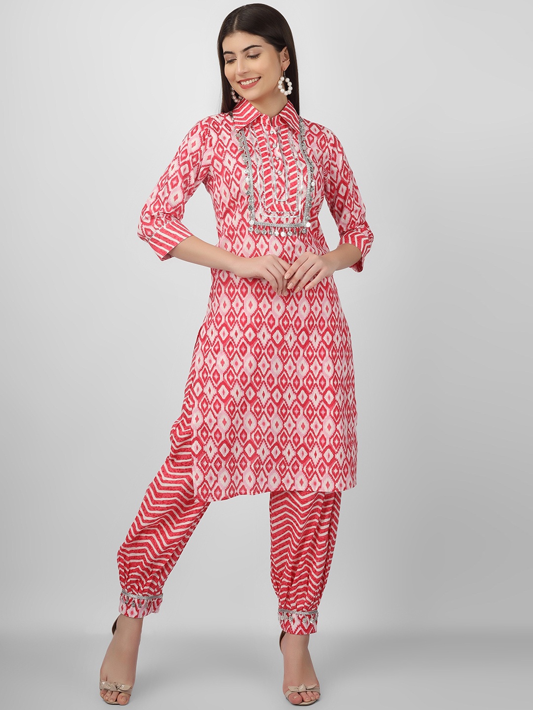 

CELEBRAVO Geometric Printed Pure Cotton Kurta With Salwar, Pink