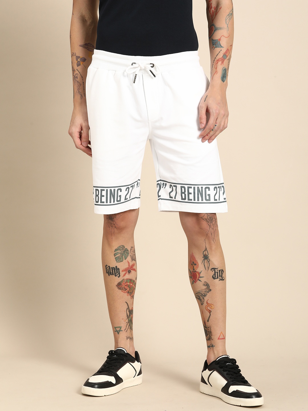 

Being Human Men Typography Printed Pure Cotton Shorts, White
