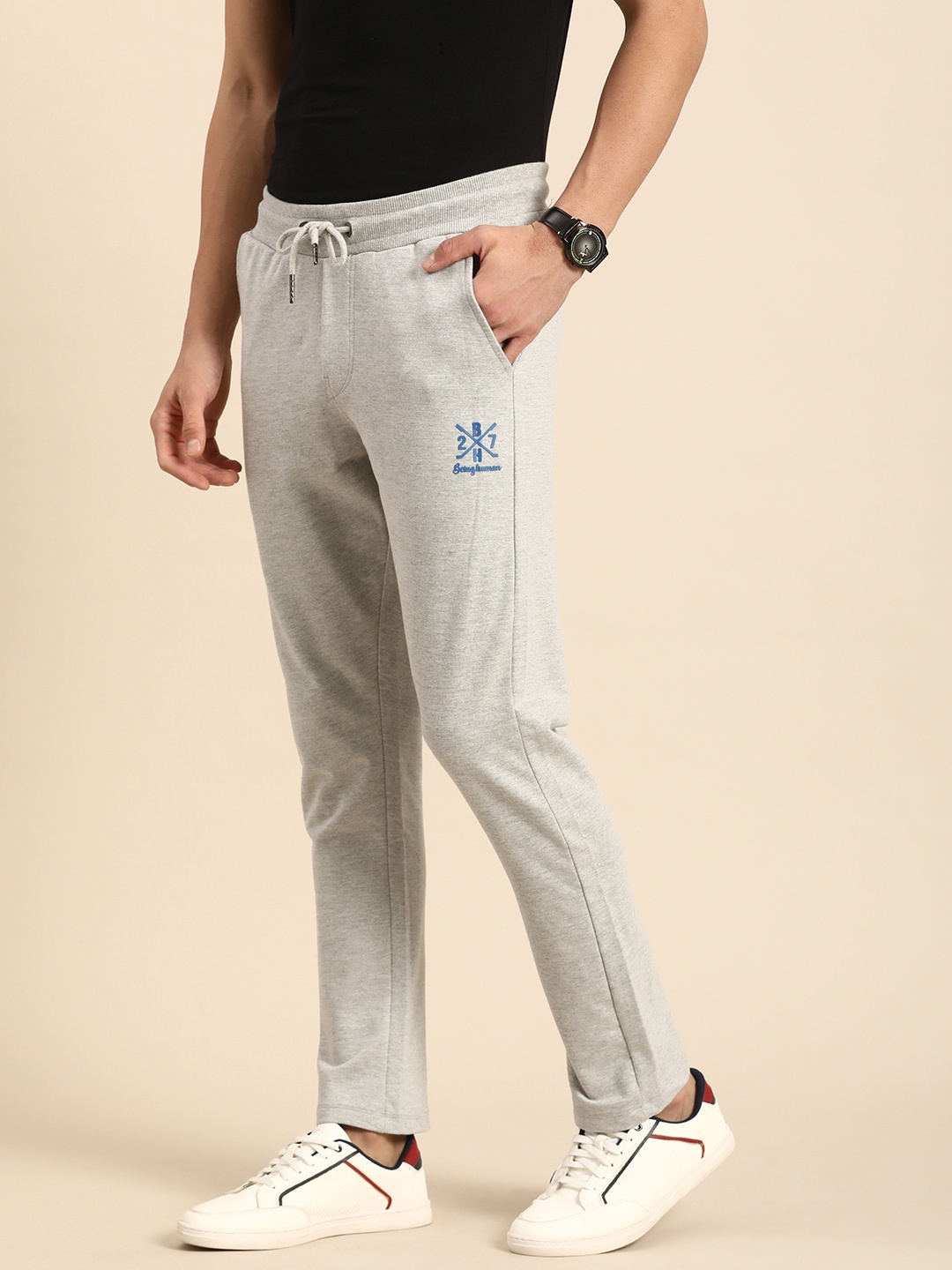 

Being Human Men Mid-Rise Track Pants, Grey melange