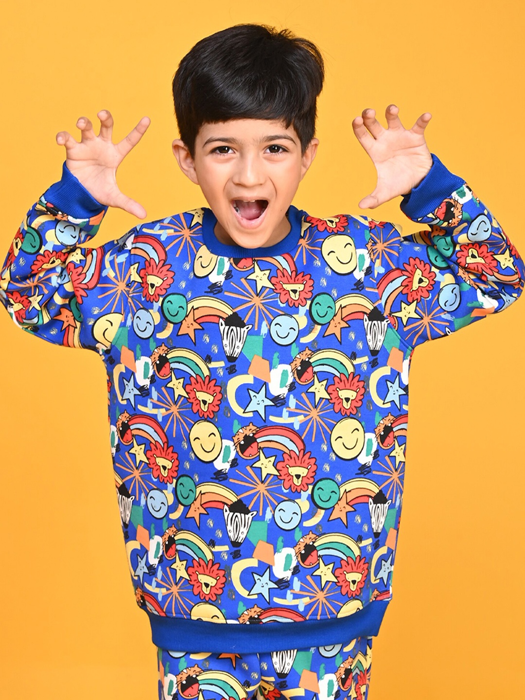 

Anthrilo Boys Graphic Printed Fleece Pullover Sweatshirt, Blue