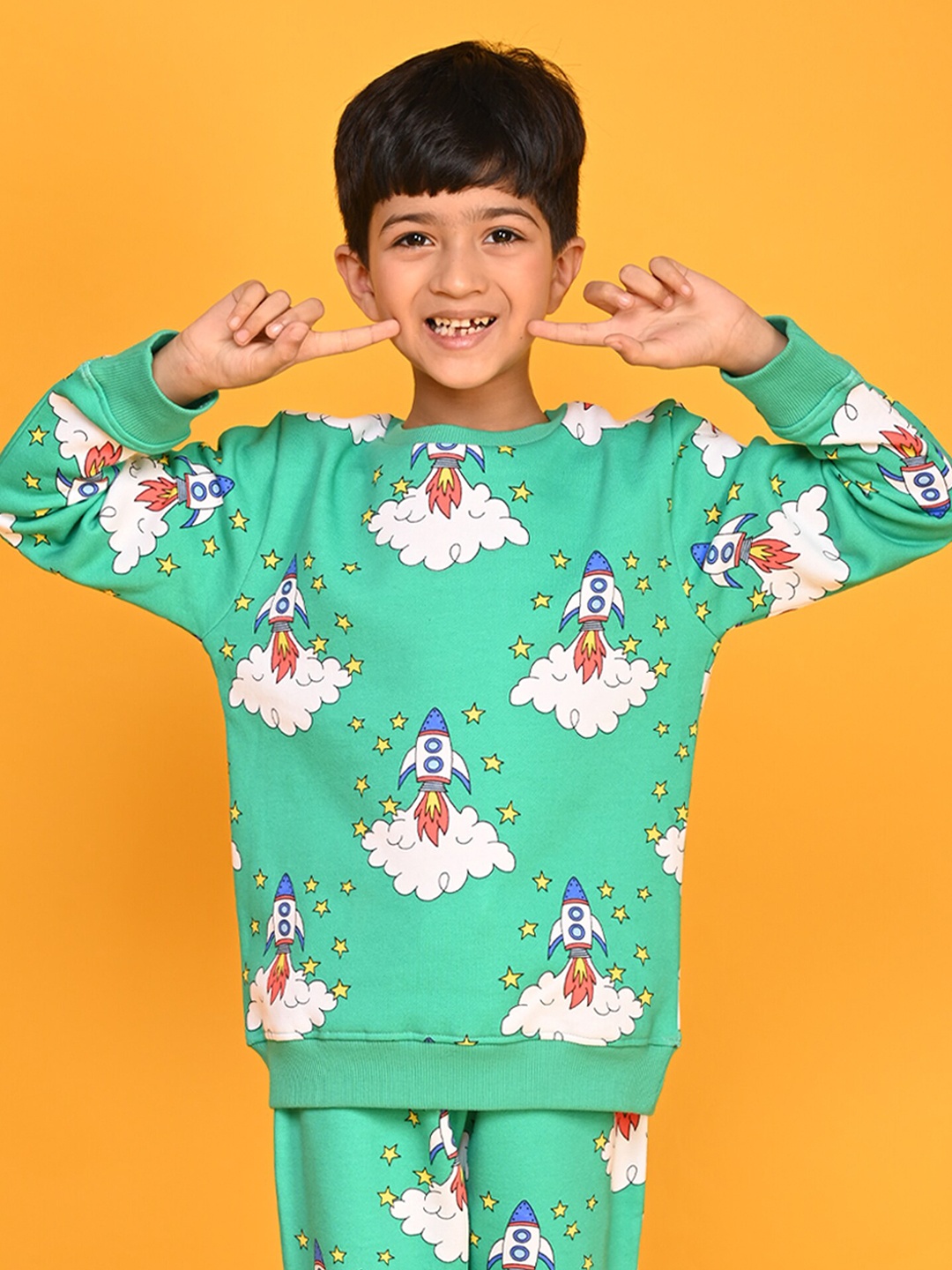 

Anthrilo Boys Graphic Printed Fleece Pullover Sweatshirt, Green