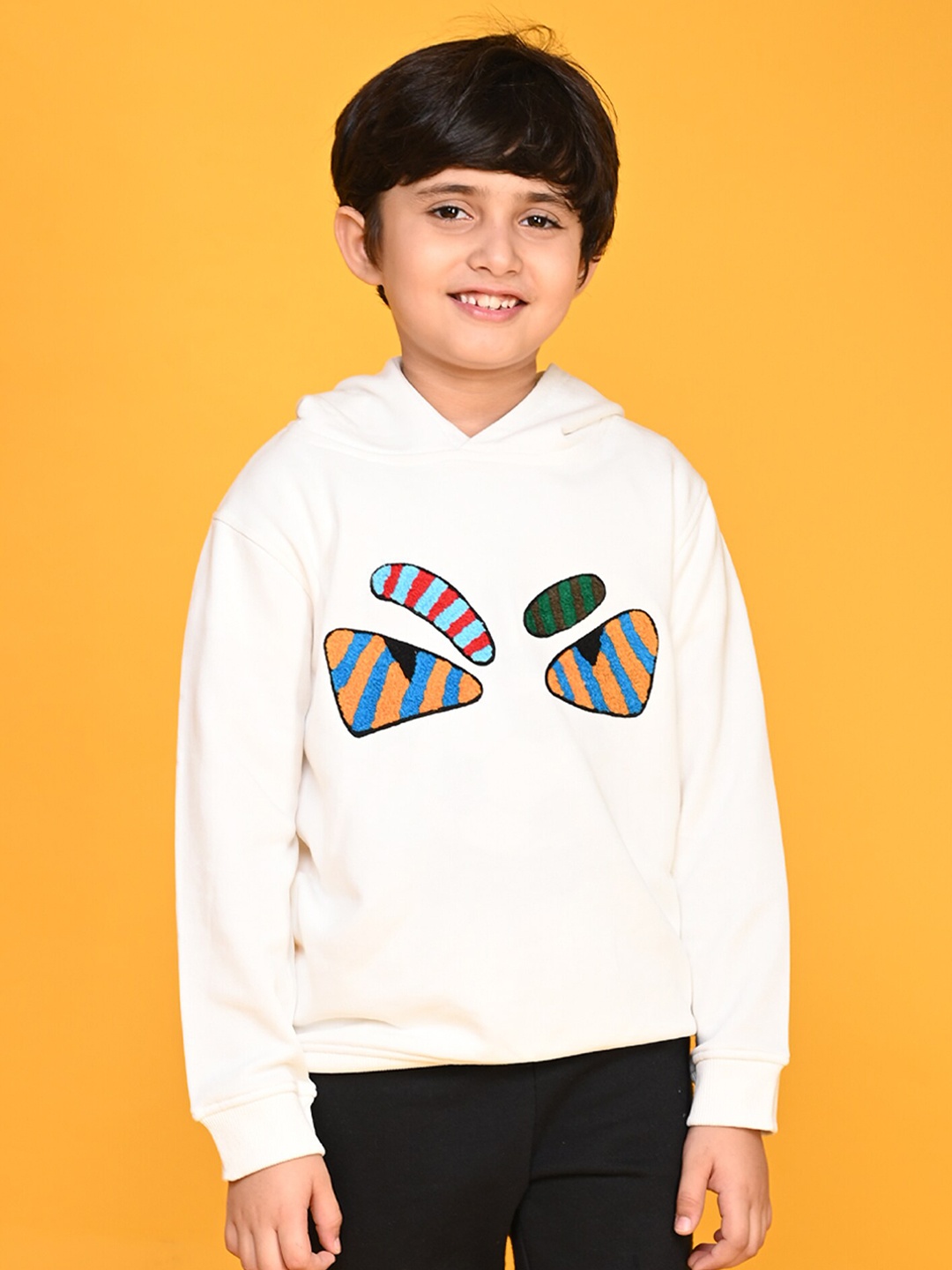 

Anthrilo Boys Graphic Embroidered Hooded Fleece Pullover Sweatshirt, White