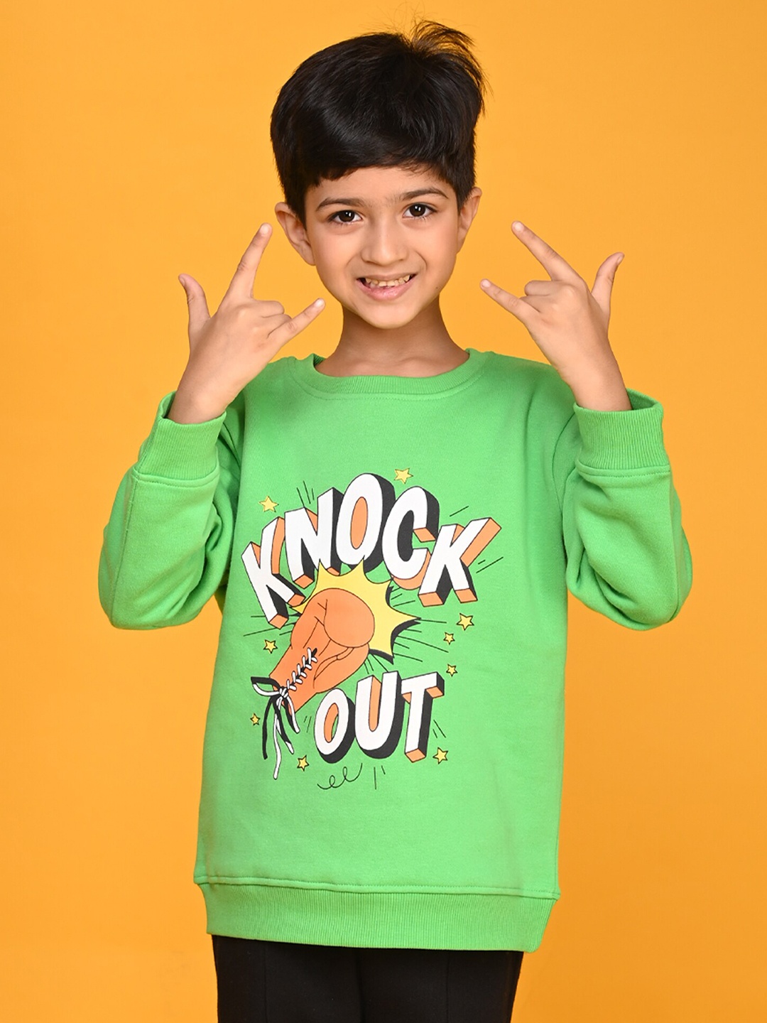 

Anthrilo Boys Typography Printed Fleece Sweatshirt, Green