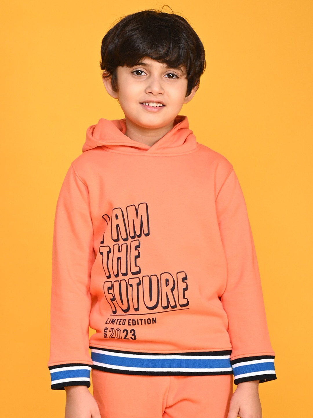 

Anthrilo Boys Typography Printed Hooded Fleece Sweatshirt, Orange