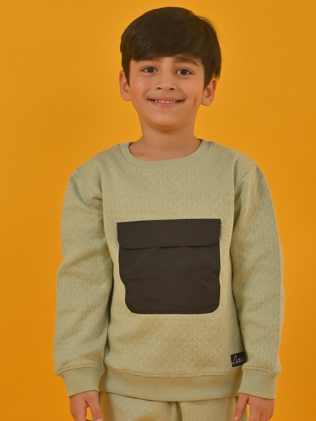 

Anthrilo Boys Pocket Details Fleece Pullover, Olive
