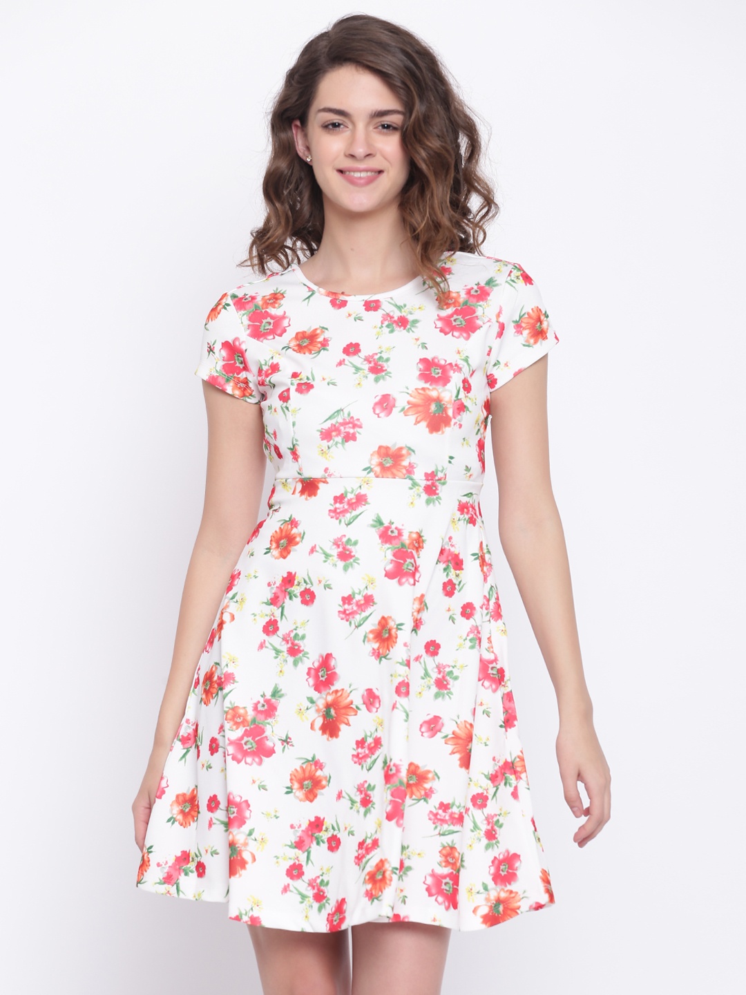 

Honey by Pantaloons Women White & Red Floral Printed Fit and Flare Dress