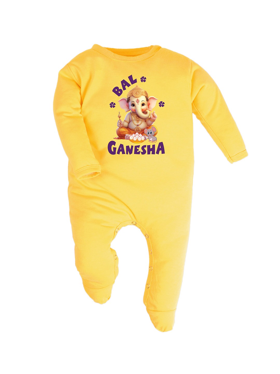 

FFLIRTYGO Infants Ganesh Chaturthi Special Pure Cotton Sleepsuits, Yellow