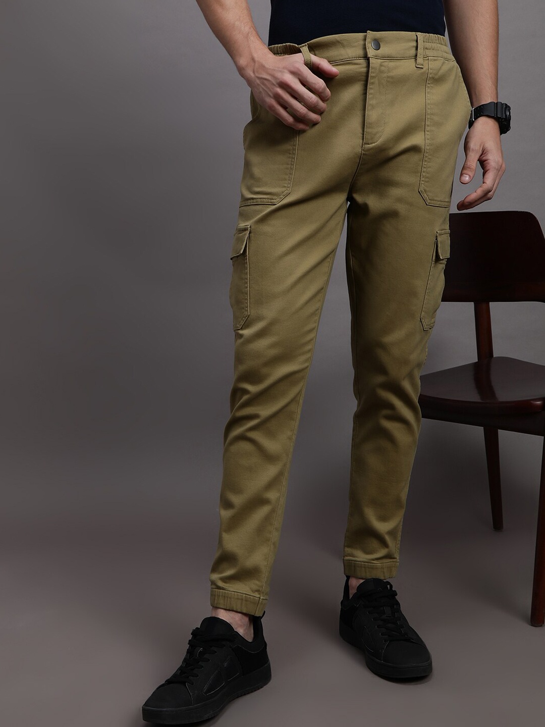 

Crocodile Men Slim Fit Mid-Rise Easy Wash Cotton Chinos Trousers, Khaki