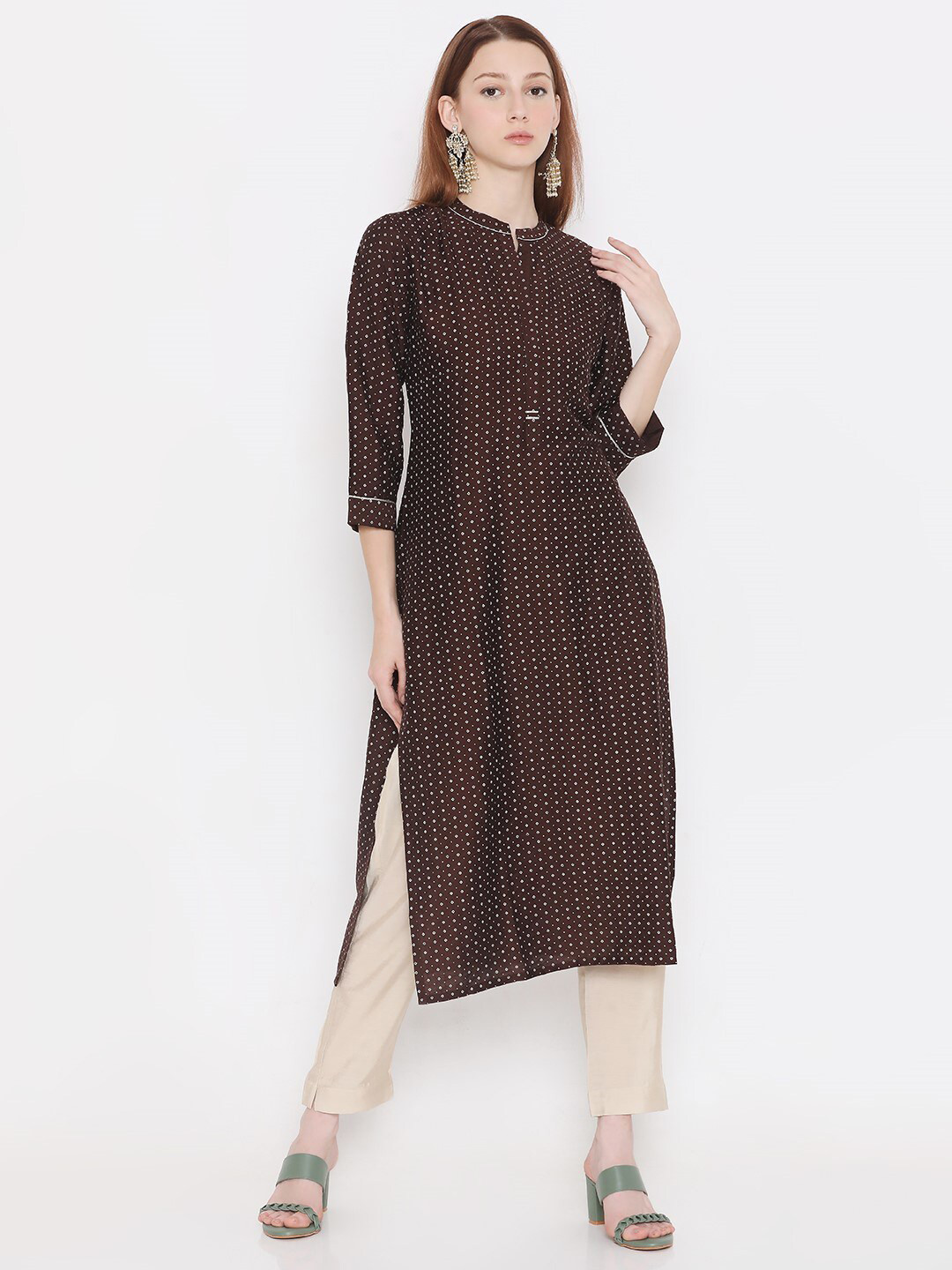 

PRESENT CREATION Geometric Printed Pure Cotton Kurta, Brown