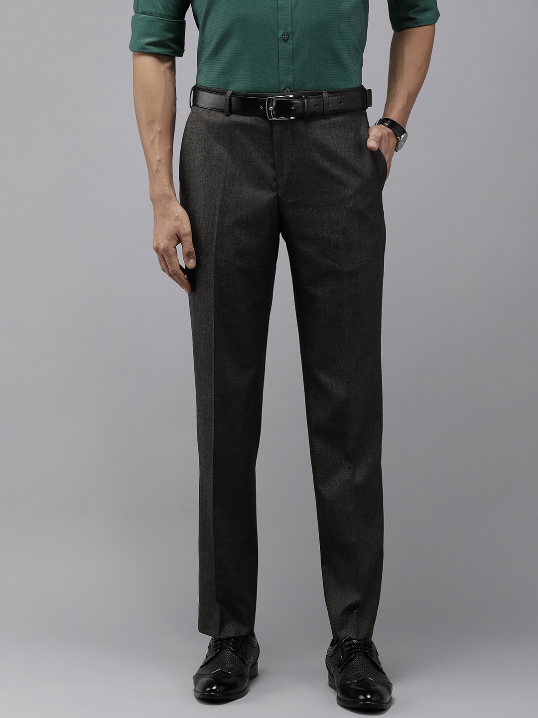 

Park Avenue Men Mid-Rise Smart Trousers, Charcoal