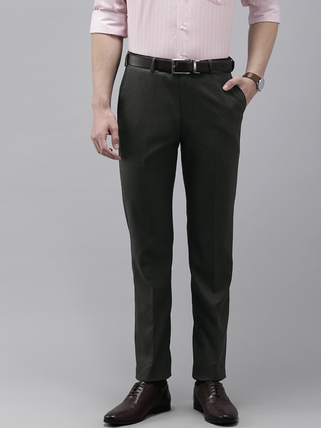 

Park Avenue Men Solid Smart Fit Mid-Rise Formal Trousers, Charcoal
