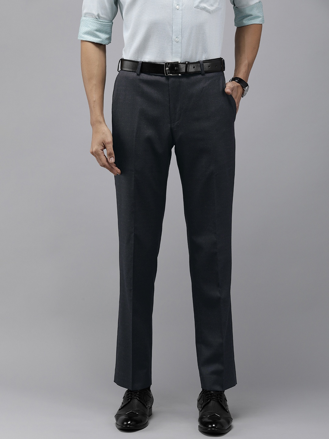 

Park Avenue Men Solid Mid-Rise Formal Trouser, Navy blue