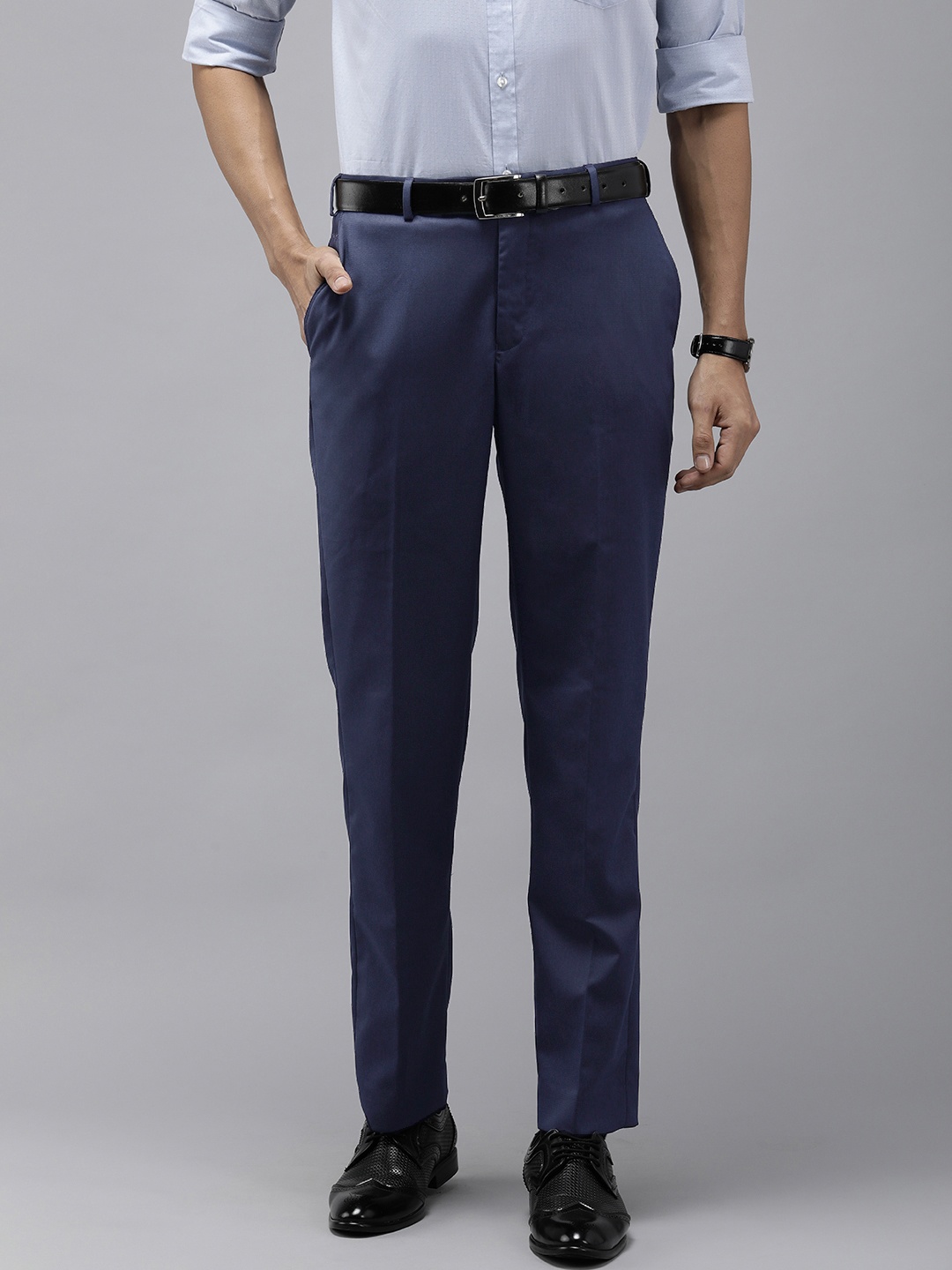 

Park Avenue Men Self Design Mid-Rise Textured Formal Trouser, Blue