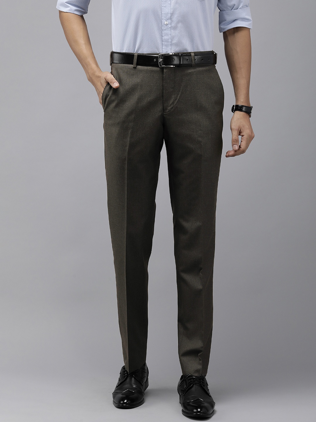 

Park Avenue Men Solid Mid-Rise Formal Trouser, Brown
