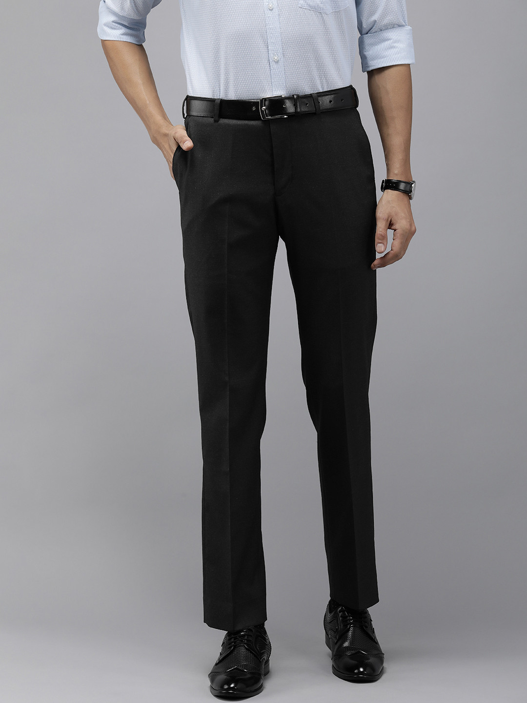 

Park Avenue Men Mid-Rise Smart Trousers, Black