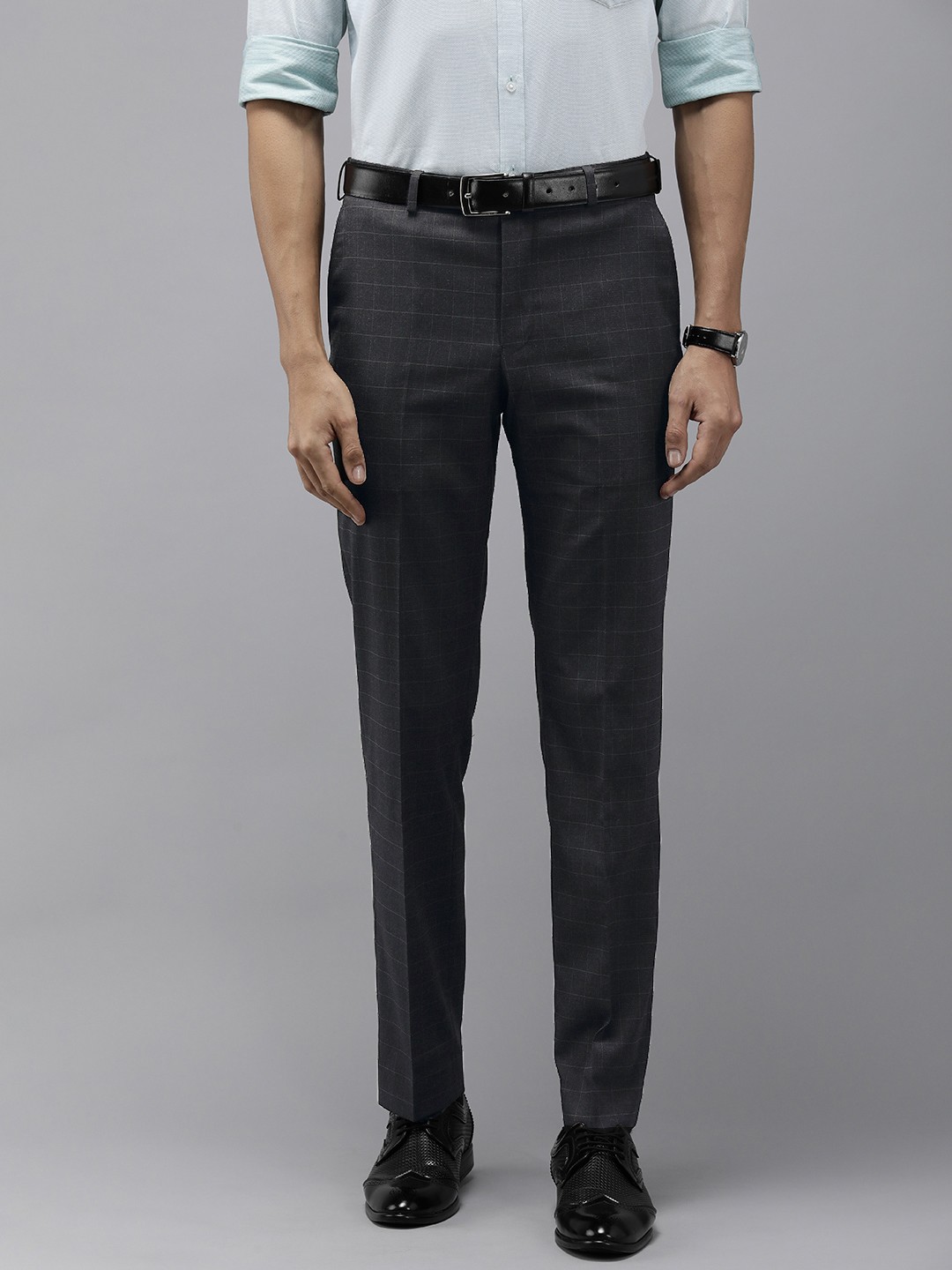 

Park Avenue Men Mid-Rise Checked Formal Trouser, Navy blue