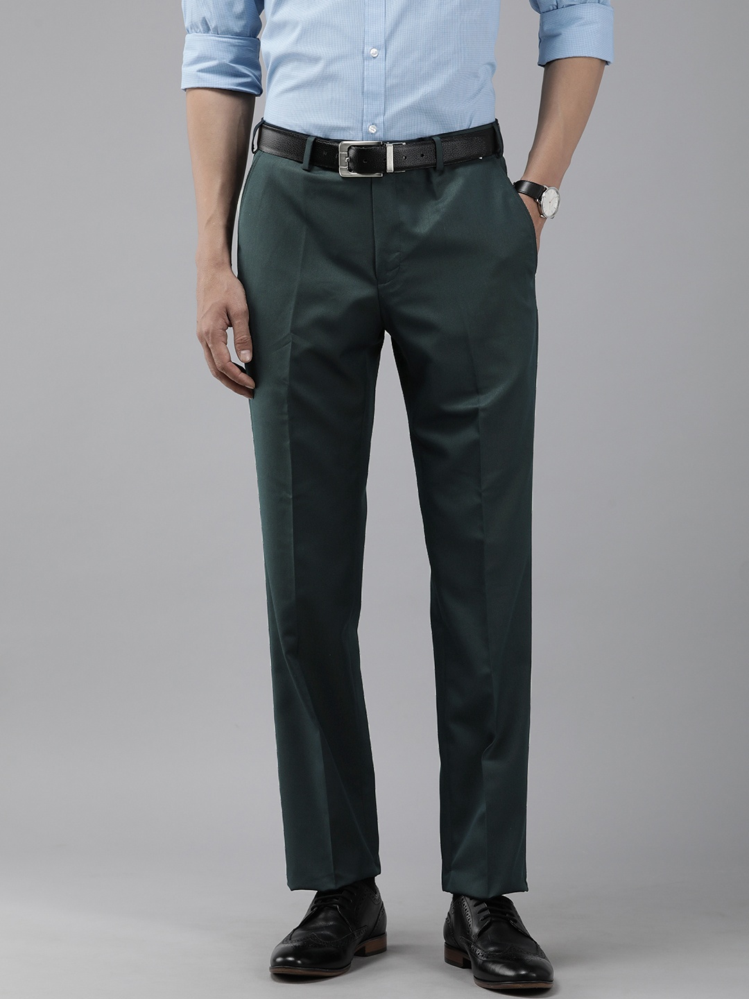 

Park Avenue Men Solid Formal Trousers, Green