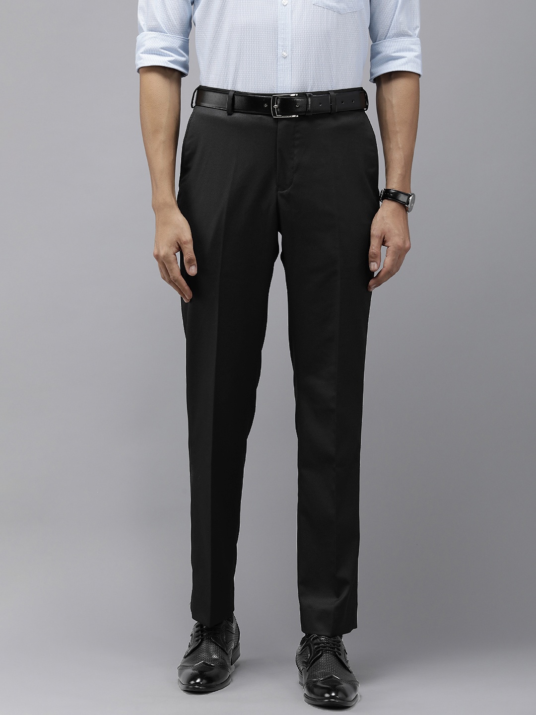 

Park Avenue Men Mid-Rise Textured Smart Trousers, Black