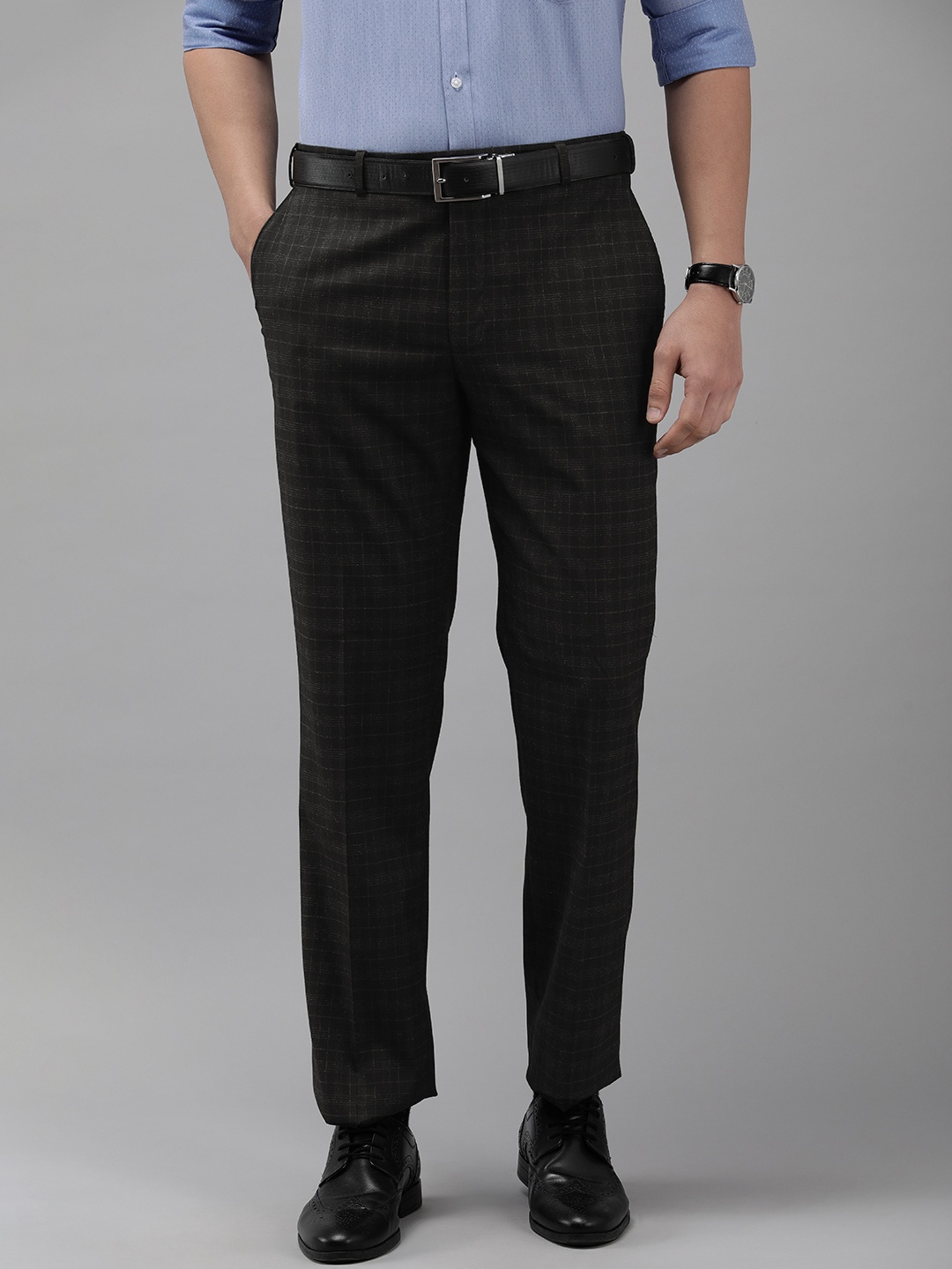 

Park Avenue Men Checked Formal Trousers, Charcoal