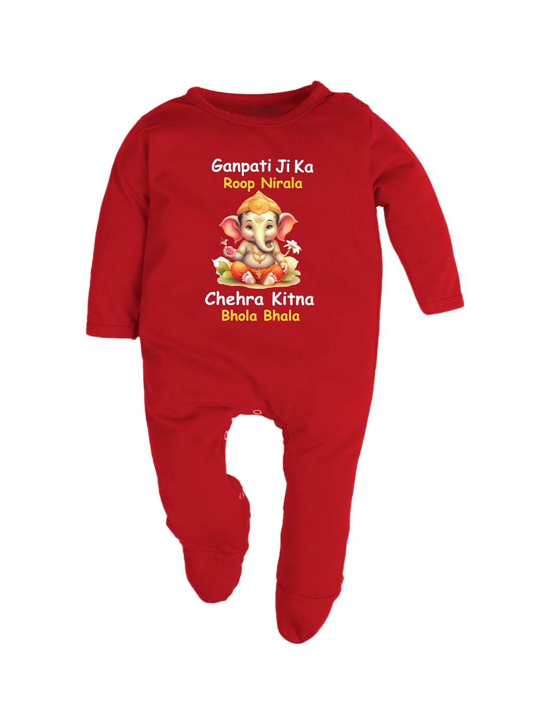 

FFLIRTYGO Infant Ganesh Chaturthi Special Printed Pure Cotton Sleepsuit, Red