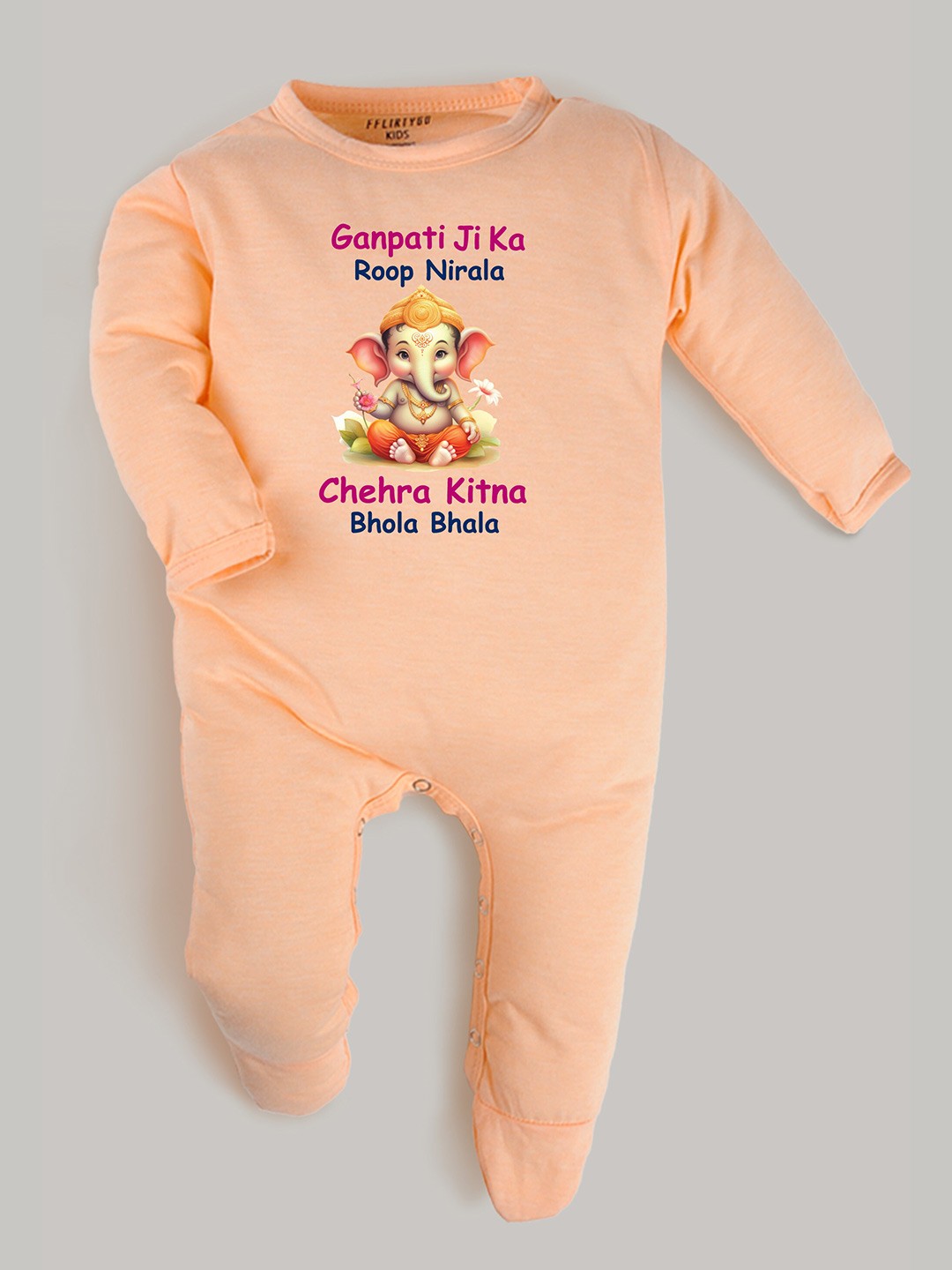 

FFLIRTYGO Infants Ganesh Chaturthi Printed Sleepsuit, Peach