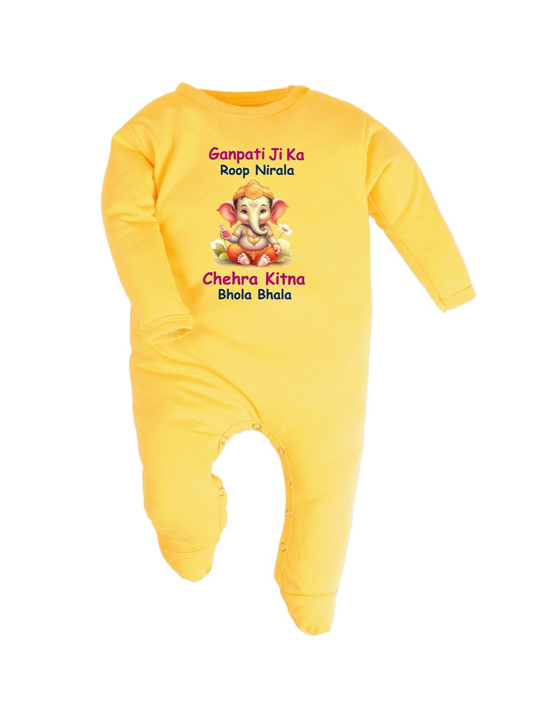 

FFLIRTYGO Infants Ganesh Chaturthi Special Pure Cotton Sleepsuits, Yellow