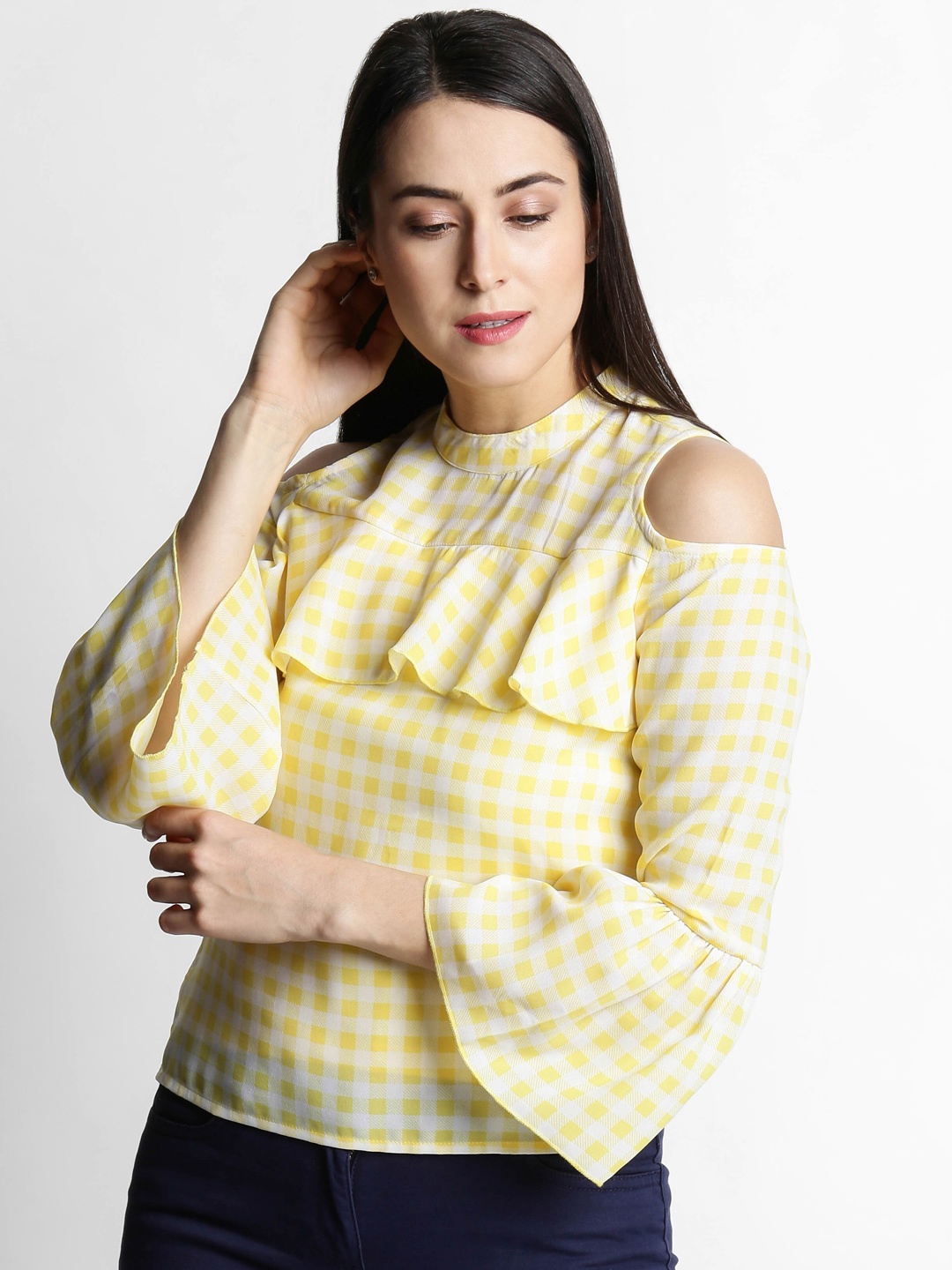 

Honey by Pantaloons Women Yellow Checked Top