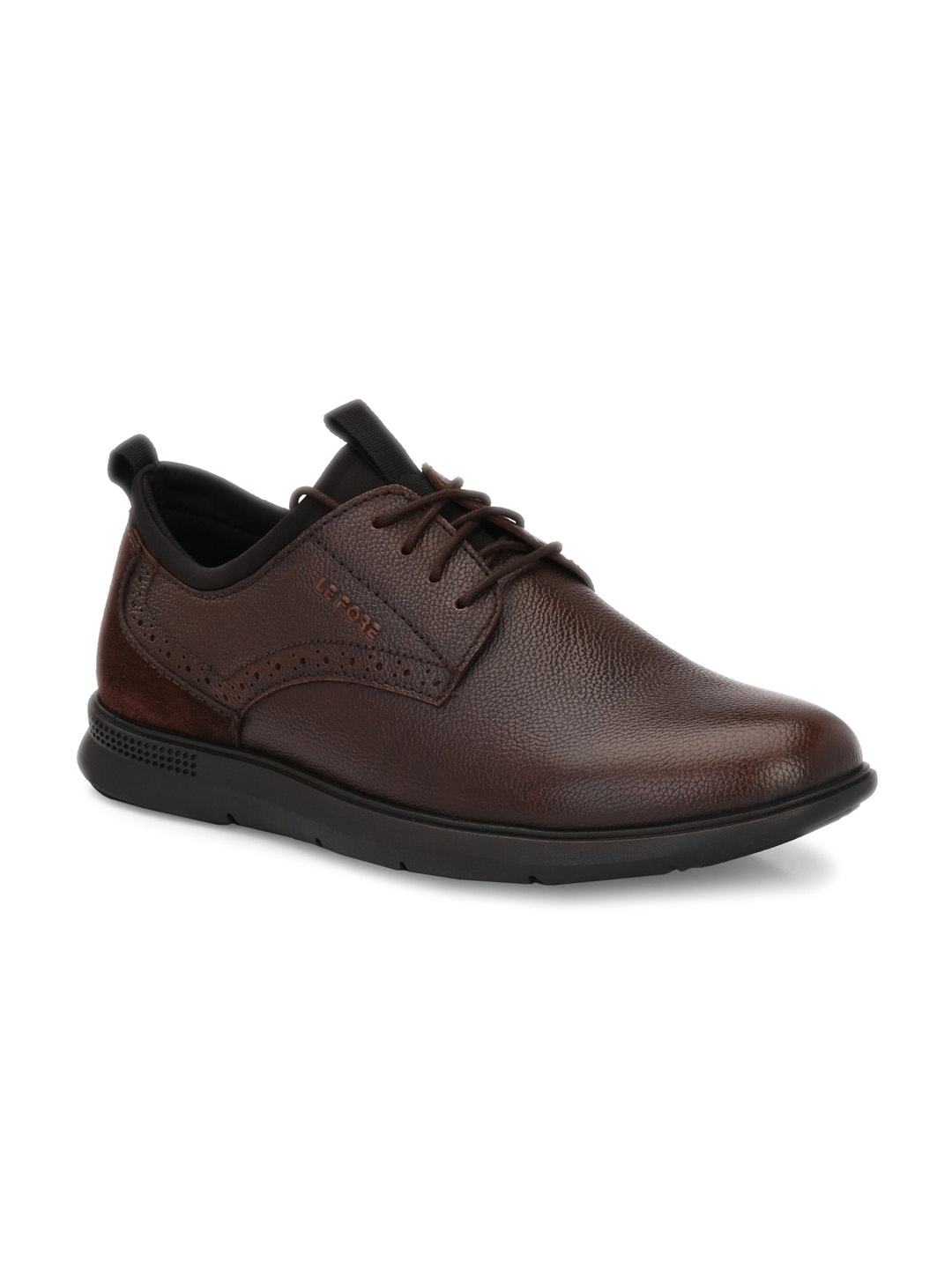 

LEFORE Men Textured Leather Derbys, Brown