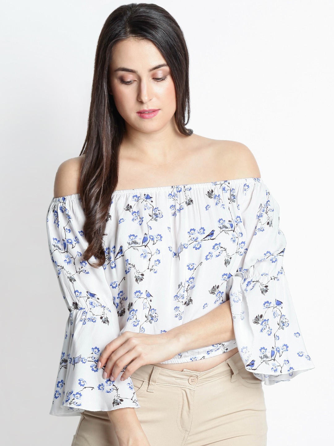 

Honey by Pantaloons Women White Printed Bardot Top