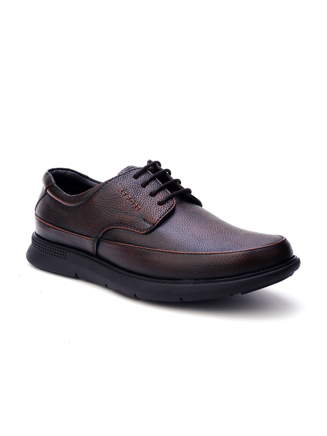 

LEFORE Men Textured Leather Formal Derbys, Brown