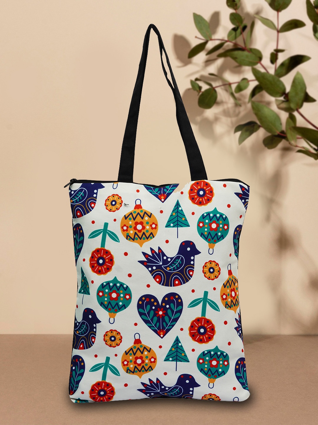 

Sangria Graphic Printed Tote Bag, White