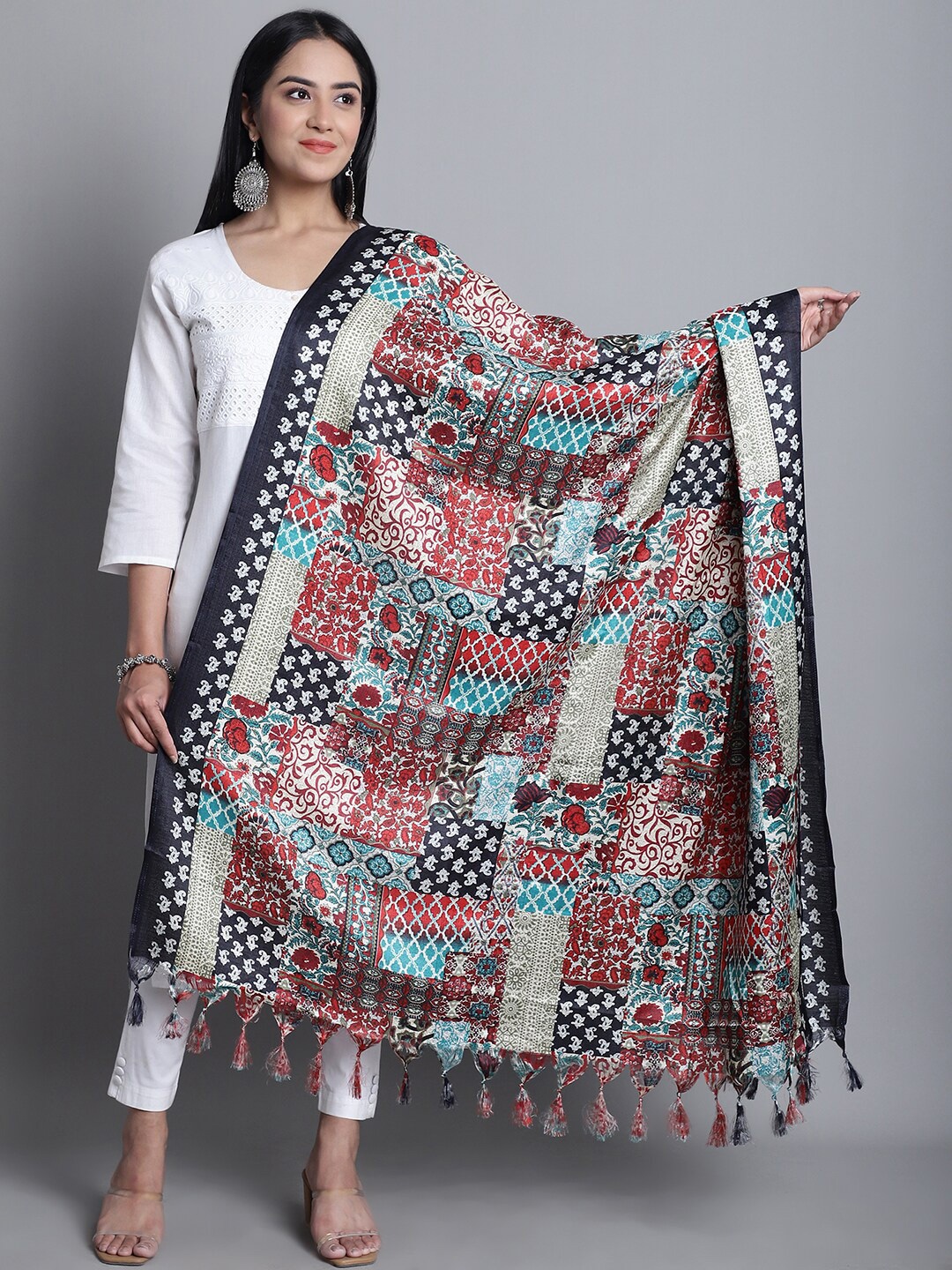 

LOOM LEGACY Ethnic Motifs Printed Dupatta, Red