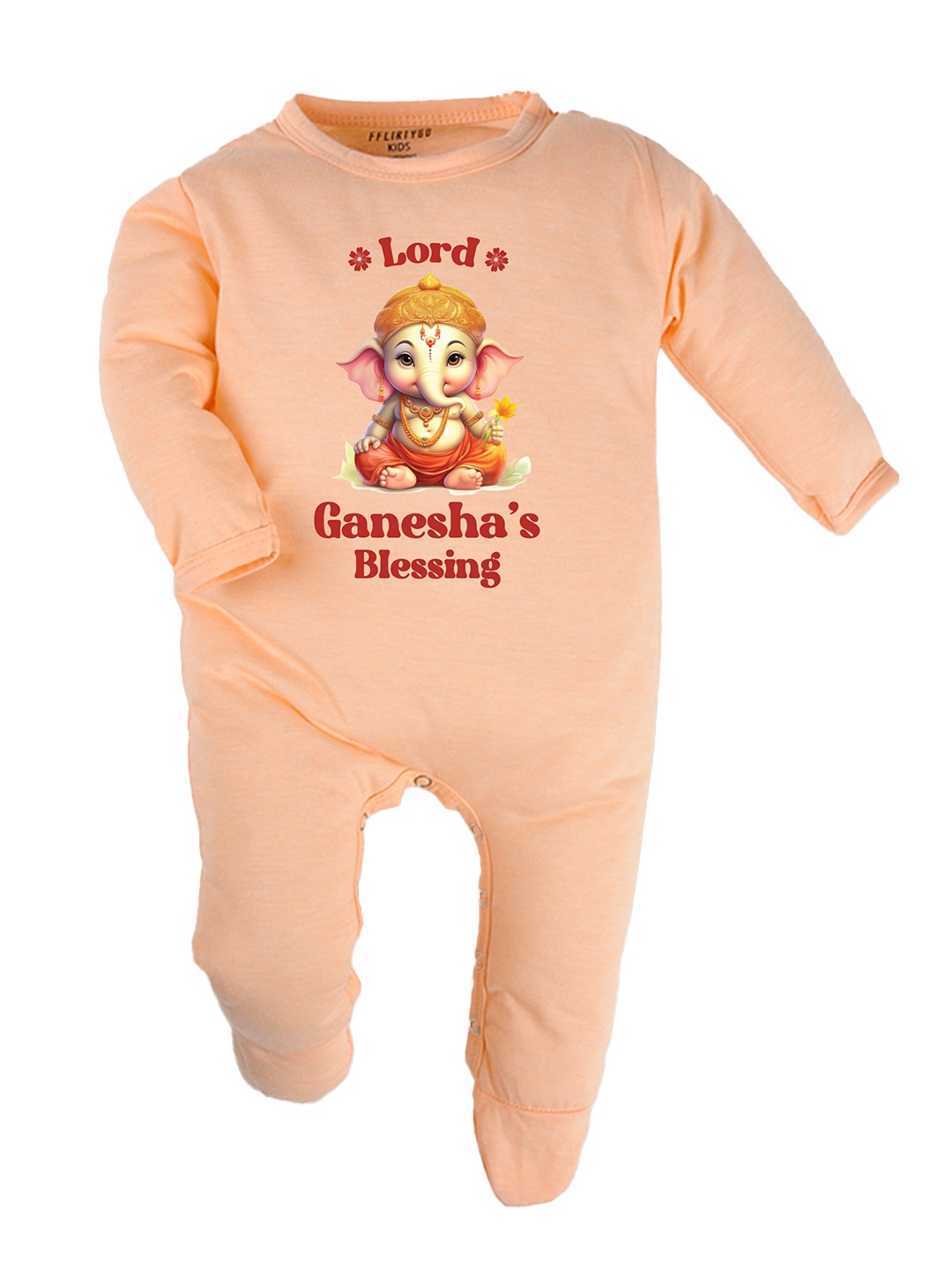 

FFLIRTYGO Infants Printed Pure Cotton Ganesh Chaturthi Special Sleepsuit, Peach