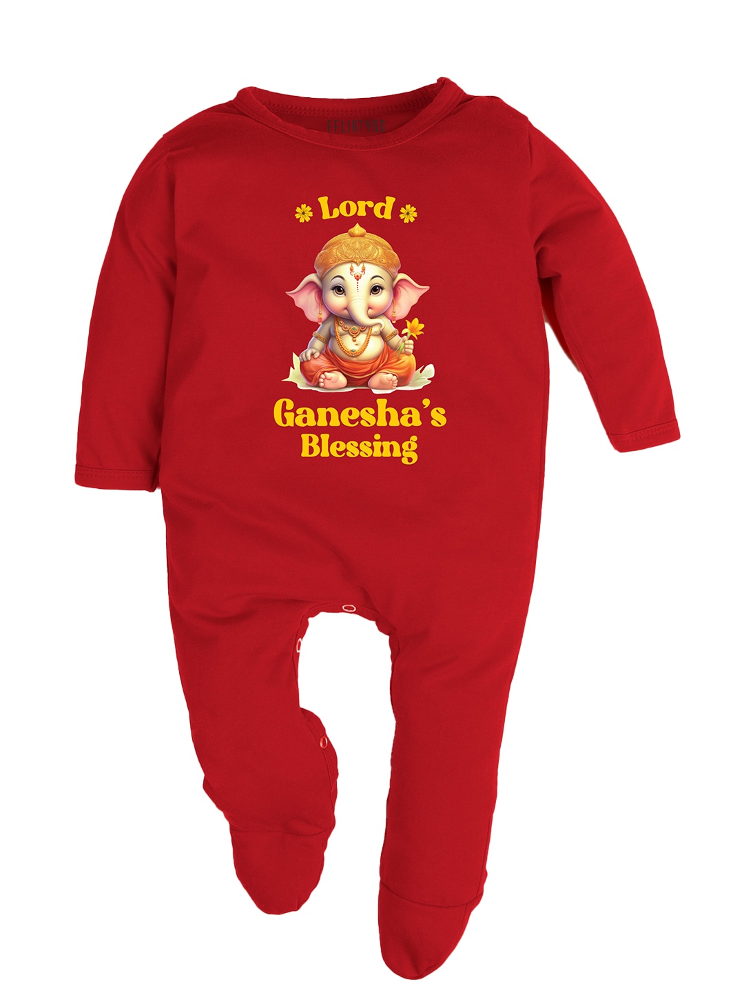 

FFLIRTYGO Infants Ganesh Chaturthi Special Pure Cotton Sleepsuits, Red