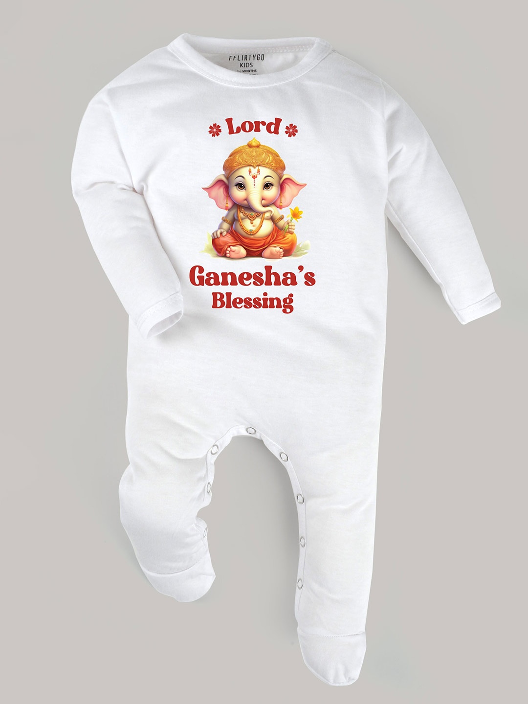 

FFLIRTYGO Infants Ganesh Chaturthi Special Pure Cotton Sleepsuits, White