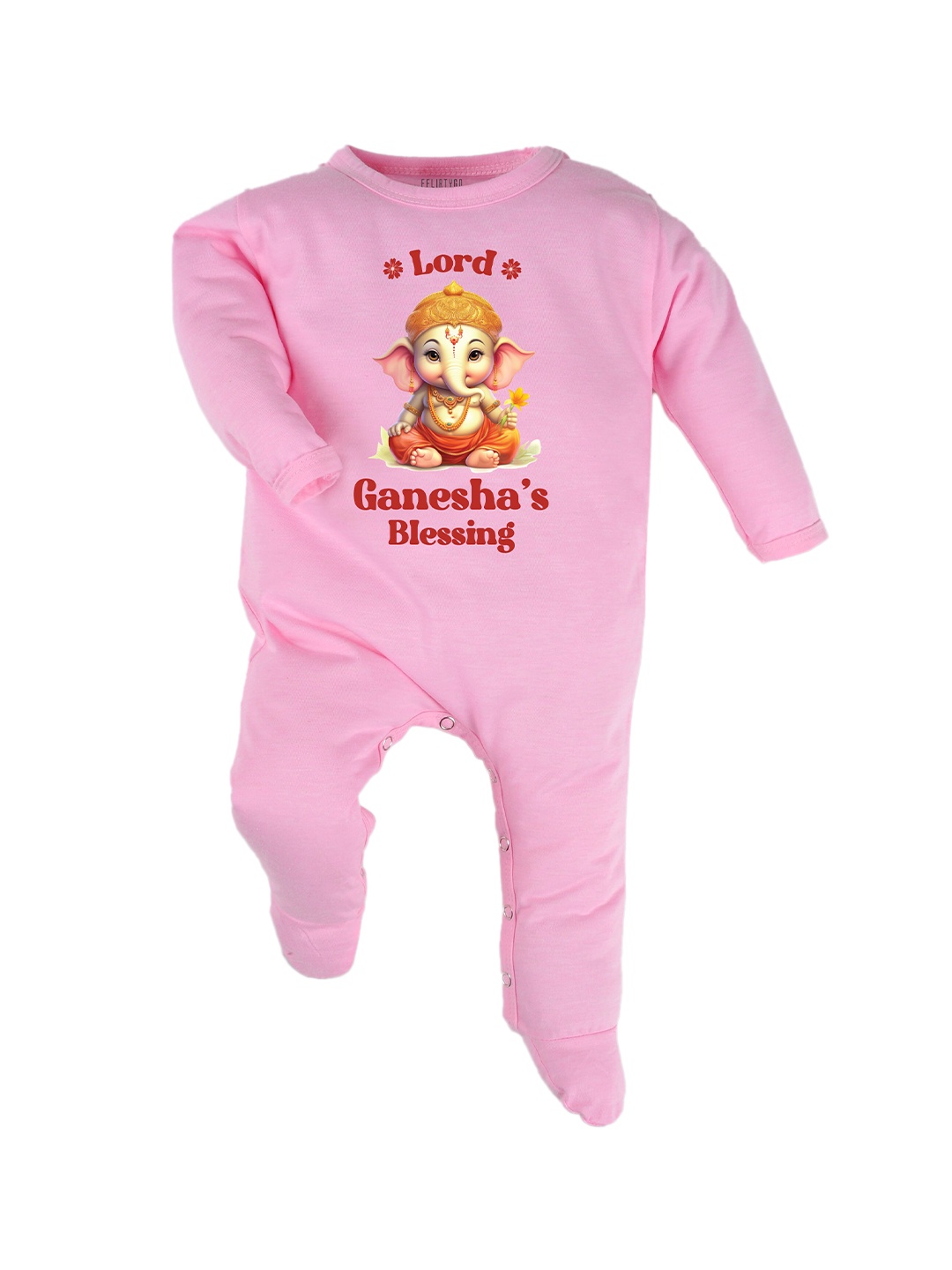 

FFLIRTYGO Infants Ganesh Chaturthi Special Pure Cotton Sleepsuits, Pink