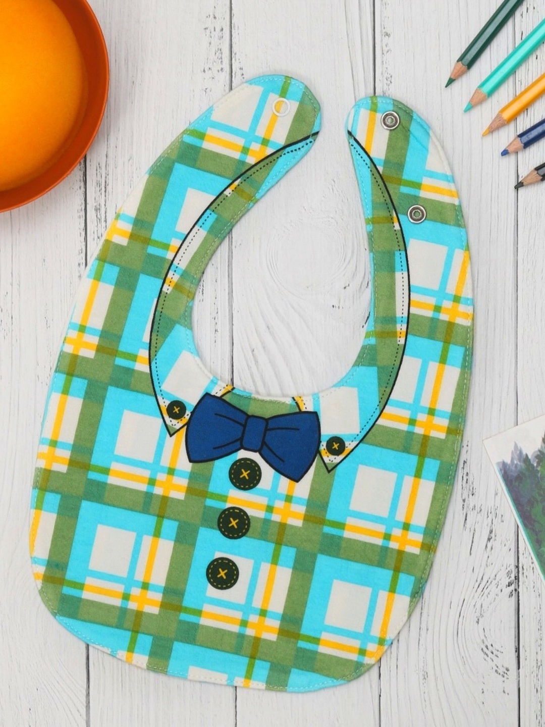 

Yellow Bee Infant Boys Checks Reversible Cotton Bibs, White