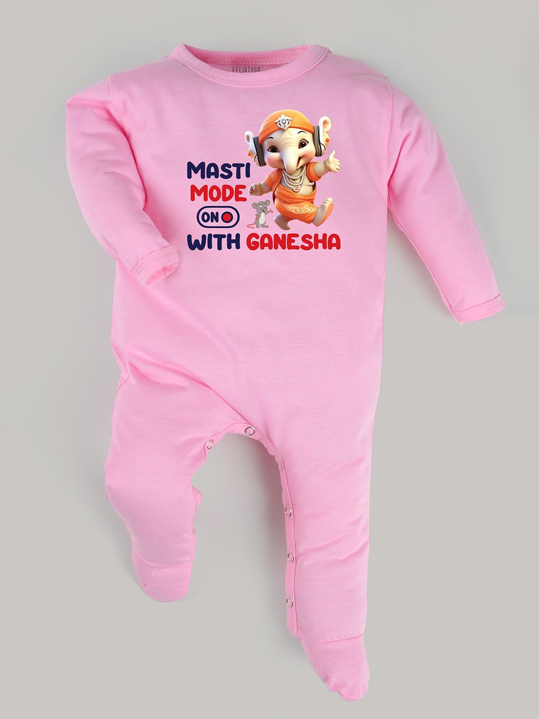 

FFLIRTYGO Infants Printed Pure Cotton Ganesh Chaturthi Special Sleepsuit, Pink