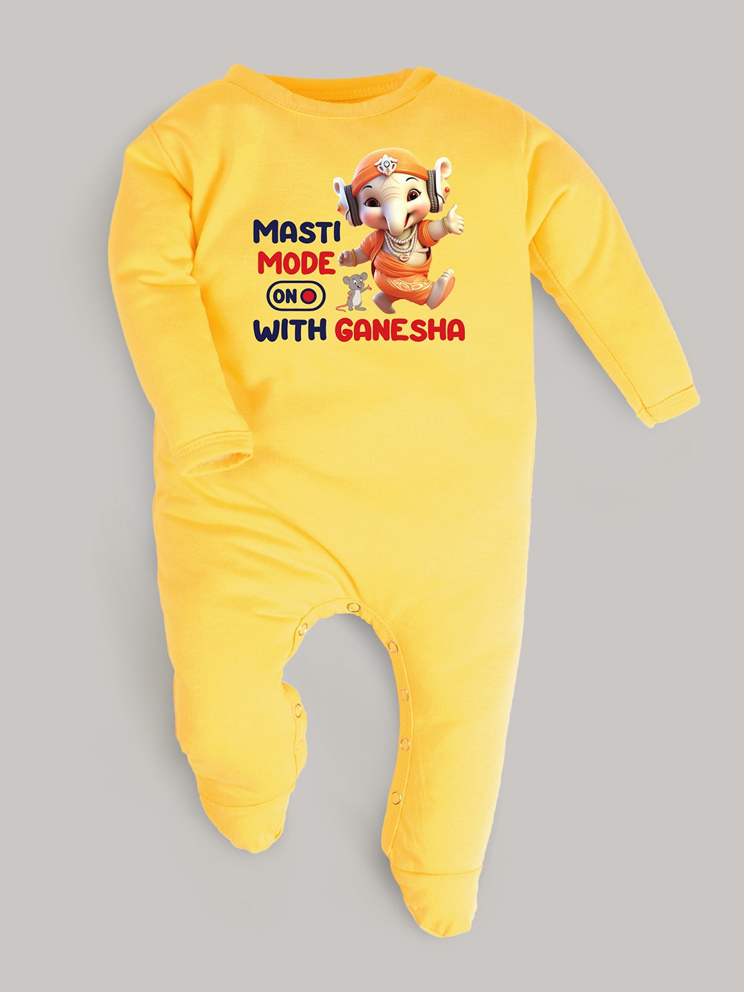 

FFLIRTYGO Infants Ganesh Chaturthi Special Printed Pure Cotton Sleepsuit, Yellow