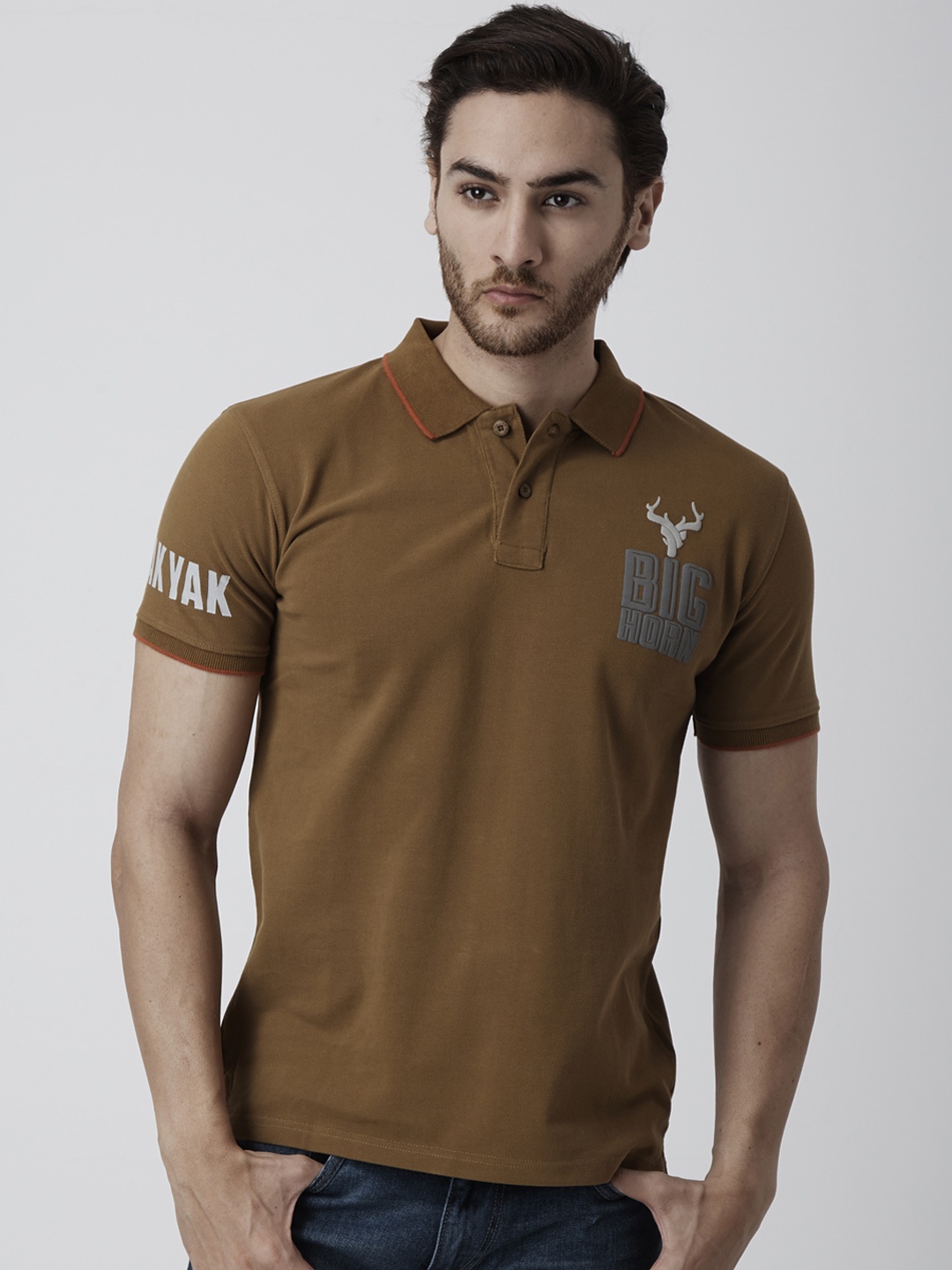 

YAK YAK Men Olive Green Printed Polo Collar Slim Fit T-shirt