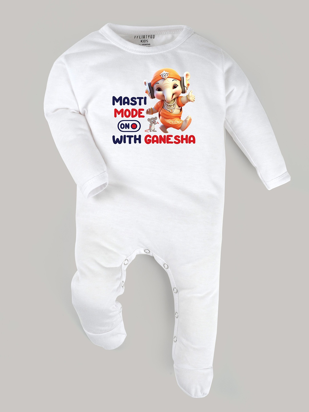 

FFLIRTYGO Infants Ganesh Chaturthi Printed Sleepsuit, White