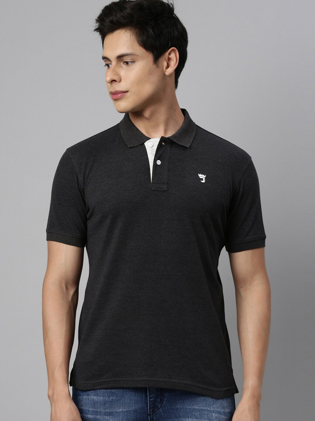 

Joven Polo Collar Pure Cotton T-shirt, Black
