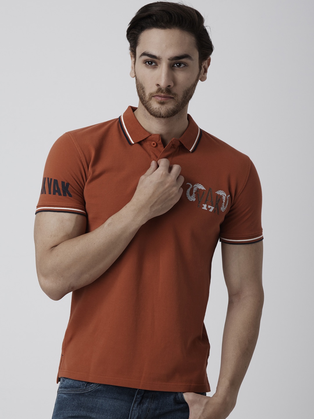 

YAK YAK Men Orange Printed Polo Collar T-shirt