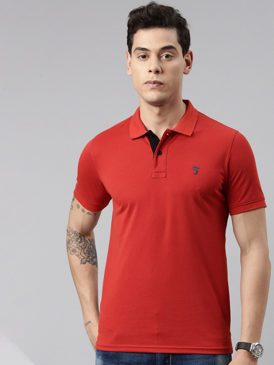 

Joven Pure Cotton Polo Collar T-shirt, Red